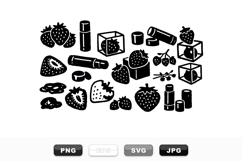 Strawberry And Lipstick Black Vector Pack For Beauty Designs Product Image 1