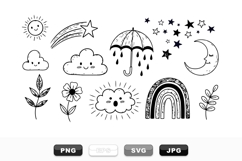 Hand Drawn Weather Doodle SVG Clipart Set for Kids Product Image 1