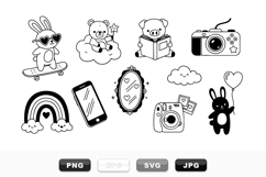 Kawaii Black And White Cute Animal Clipart Set Product Image 1