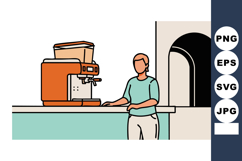Person Standing Near Coffee Machine at Counter in Minimalist Product Image 1