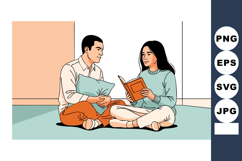 Young couple reading books together indoors casual lifestyle Product Image 1