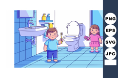 Children brushing teeth in bathroom hygiene routine vector i Product Image 1