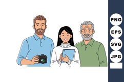 Diverse family holding camera and book representing multigen Product Image 1
