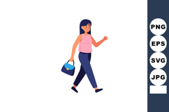 Woman Walking with Blue Handbag Casual Outfit Vector Illustr Product Image 1