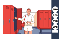Student Opening Locker in Red School Locker Room Wearing Cas Product Image 1