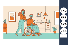 Disabled Man in Wheelchair Pushed by Woman in Home Office En Product Image 1