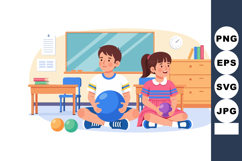Children playing with colorful balls in cozy classroom setti Product Image 1