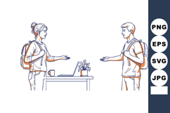 Two Students Social Distancing and Greeting with Backpacks I Product Image 1
