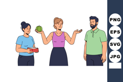 Group of people discussing healthy food choices with waterme Product Image 1