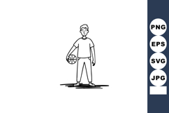 Young man standing with basketball holding ball in hand casu Product Image 1