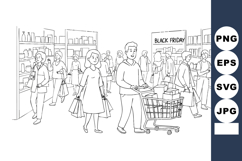 Crowded supermarket interior shoppers with carts during Blac Product Image 1