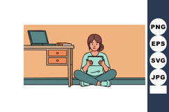Young woman sitting on floor using smartphone in cozy room w Product Image 1