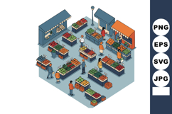 Outdoor farmers market with fresh vegetables and shoppers in Product Image 1