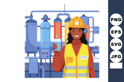 Female Engineer Holding Glass of Water Near Industrial Water Product Image 1