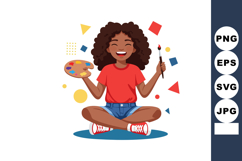 Smiling young artist girl painting with palette and brush in Product Image 1