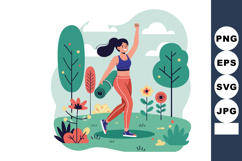Woman Walking with Yoga Mat Outdoors in Nature Park under Cl Product Image 1