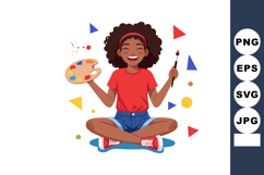 Young girl artist painting with palette and brush in colorfu Product Image 1