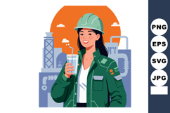 Female engineer wearing safety helmet drinking water at indu Product Image 1