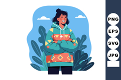 Young woman in colorful hoodie standing with crossed arms ou Product Image 1
