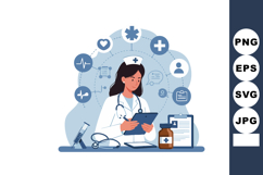 Female nurse with medical icons and healthcare tools vector Product Image 1