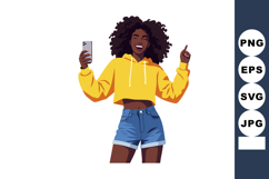 Happy young woman with afro hairstyle taking selfie with sma Product Image 1
