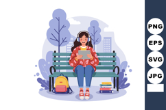 Young woman listening to music with headphones on a park ben Product Image 1