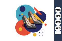 High heel shoes with decorative buckle on colorful geometric Product Image 1