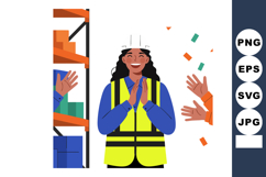 Female Warehouse Worker Celebrating Success with Safety Vest Product Image 1