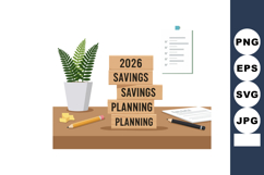 Savings and Planning Concept with Wooden Blocks and Statione Product Image 1