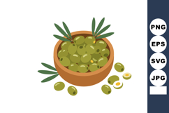 Green olives in wooden bowl with leaves fresh food natural s Product Image 1