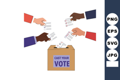 Voting hands casting ballots in election box with checklist Product Image 1