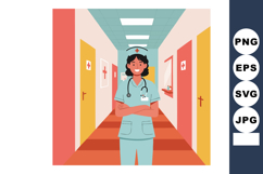 Nurse standing in hospital corridor with arms crossed health Product Image 1