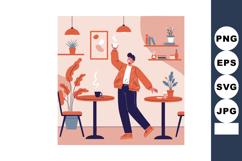Man Enjoying Coffee in Cozy Modern Cafe Interior with Warm O Product Image 1