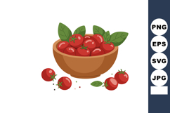 Bowl of fresh red tomatoes with green leaves vector illustra Product Image 1