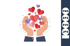Hands holding floating red and purple hearts illustration fo Product Image 1
