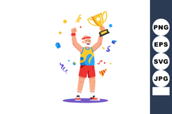 Senior male athlete celebrating victory with golden trophy a Product Image 1