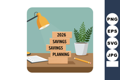 Savings planning blocks with 2026 year on desk with lamp and Product Image 1