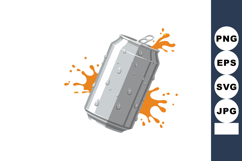 Soda can with orange splash vector illustration in metallic Product Image 1