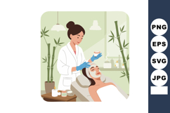 Woman receiving facial treatment in spa with bamboo plants a Product Image 1