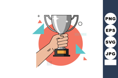 Hand Holding Silver Trophy Award with Geometric Background V Product Image 1