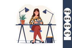 Woman sitting at desk using tablet in modern workspace with Product Image 1