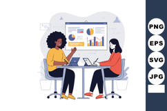 Two diverse women collaborating with digital devices and cha Product Image 1