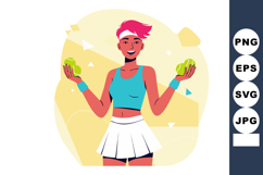 Female tennis player with pink hair juggling tennis balls in Product Image 1
