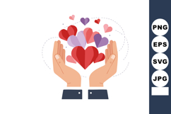 Hands holding colorful hearts symbolizing love and care vect Product Image 1