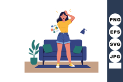 Woman Showing Stress While Holding Financial Report at Home Product Image 1