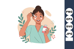 Woman applying skincare serum with dropper bottle in natural Product Image 1
