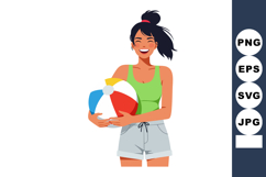 Young woman holding colorful beach ball smiling happy summer Product Image 1