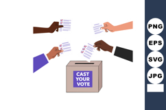Diverse hands casting vote ballot papers into election box i Product Image 1