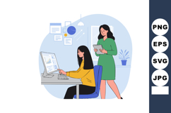 Two women collaborating at computer desk in modern office en Product Image 1