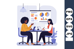 Two Women Discussing Business Presentation with Charts and G Product Image 1